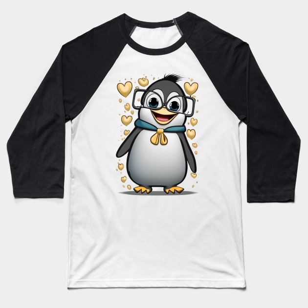 Cute Penguin with Glasses Baseball T-Shirt by Elle Beth Art